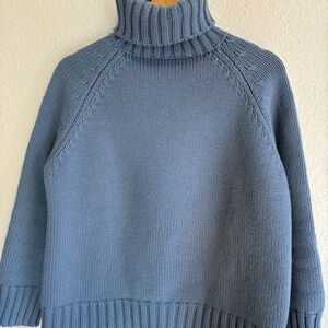 Chunky cashmere turtleneck blue Christian Scott Johnston’s of Elgin Scotland